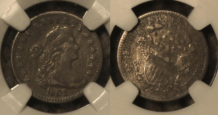 1801 Draped Bust Half Dime NGC VF Details camera small