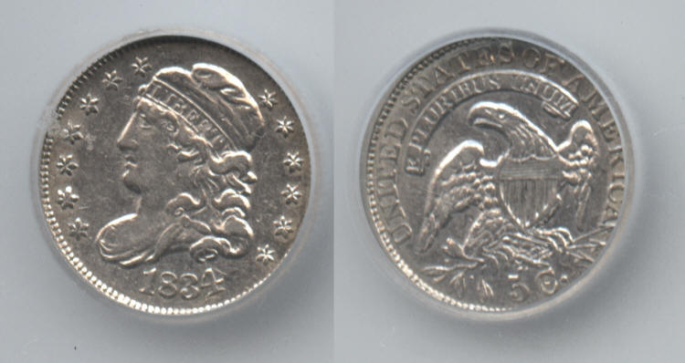 1834 Capped Bust Half Dime ICG AU-50 small