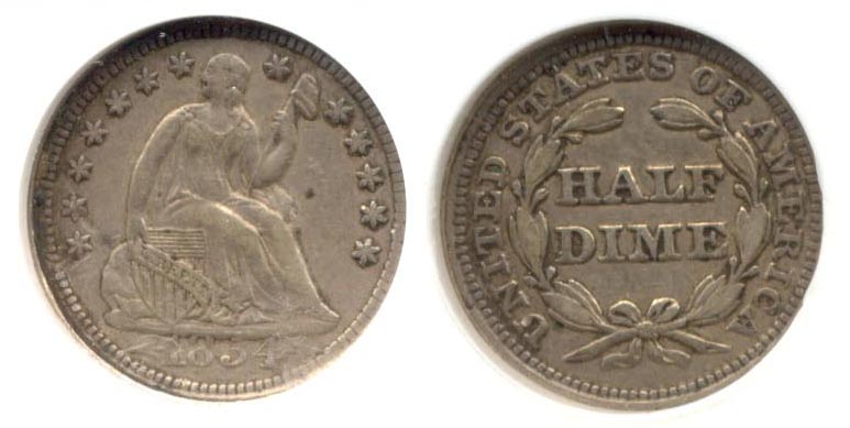 1854 Breen-3069 Seated Liberty Half Dime ANACS EF-40