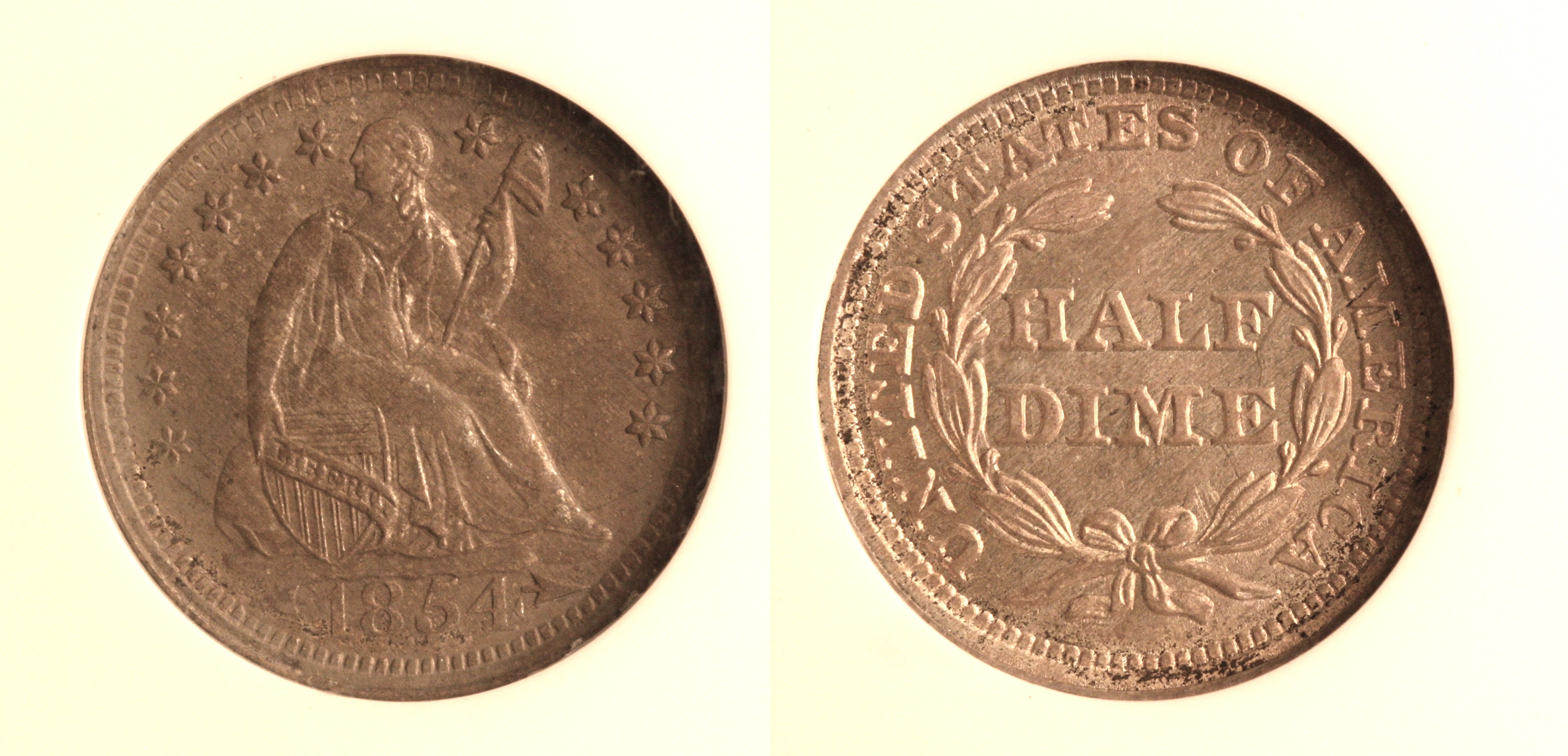 1854 Seated Liberty Half Dime NGC MS-64 camera