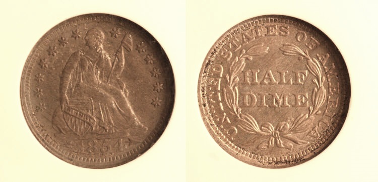 1854 Seated Liberty Half Dime NGC MS-64 camera small
