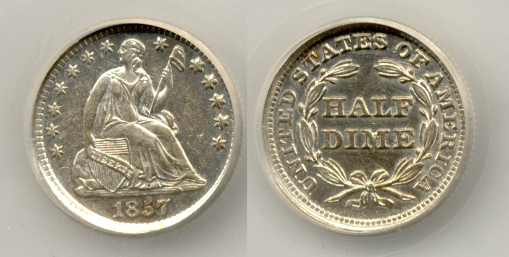1857 Seated Liberty Half Dime in SEGS MS-63
