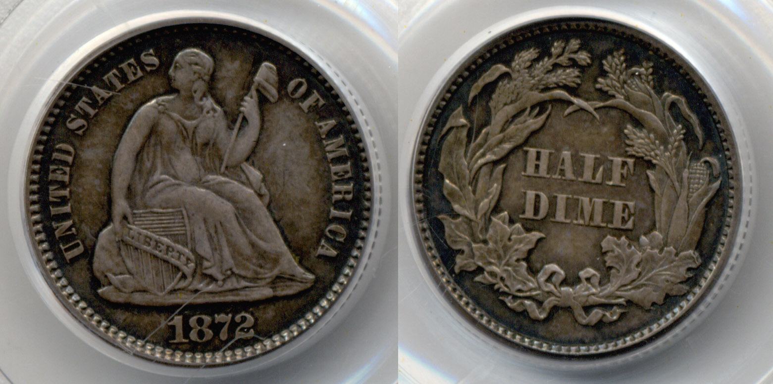 1872 Seated Liberty Half Dime PCGS AU-53