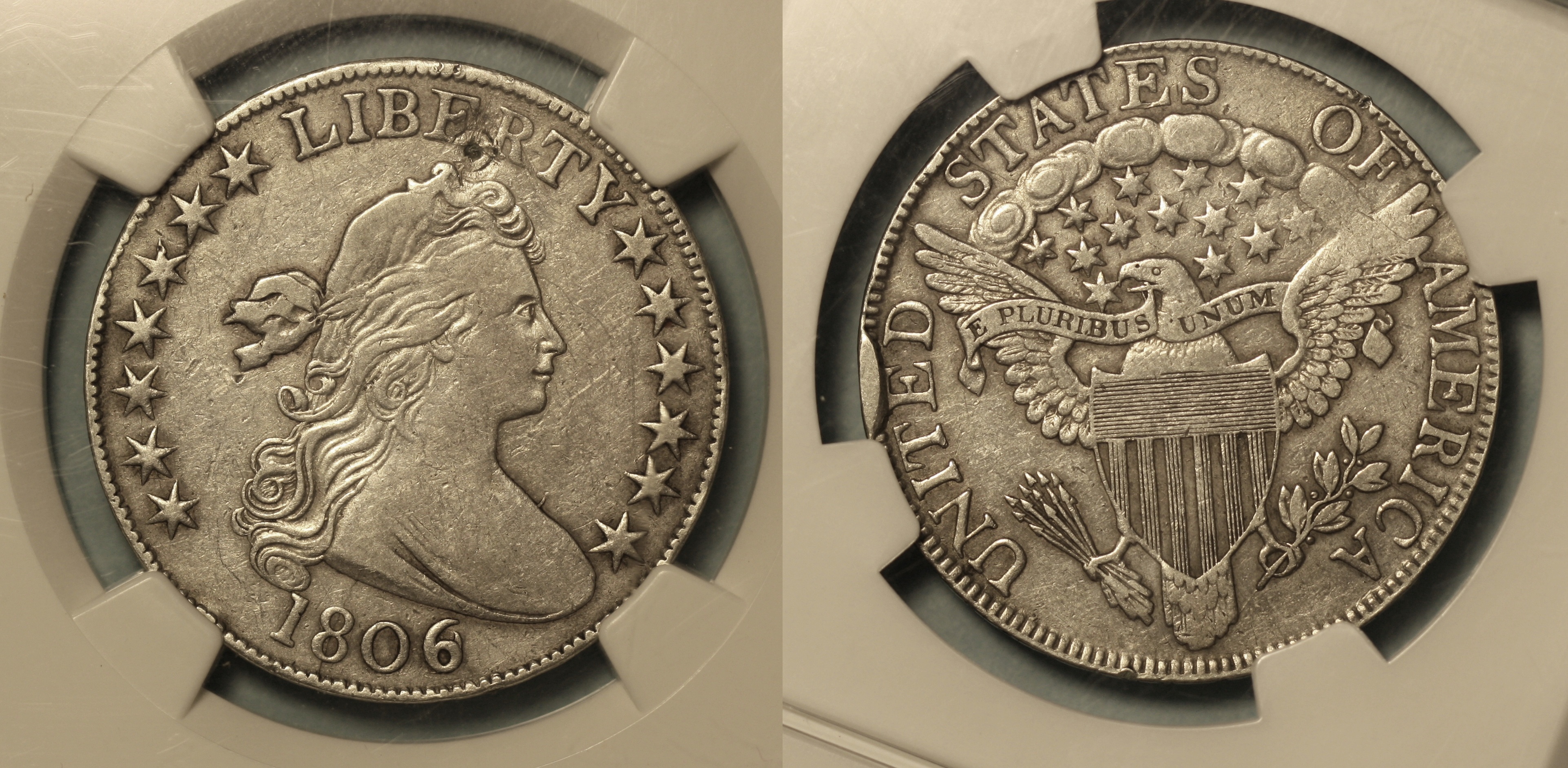 1806/9 Draped Bust Half Dollar NGC EF Details camera