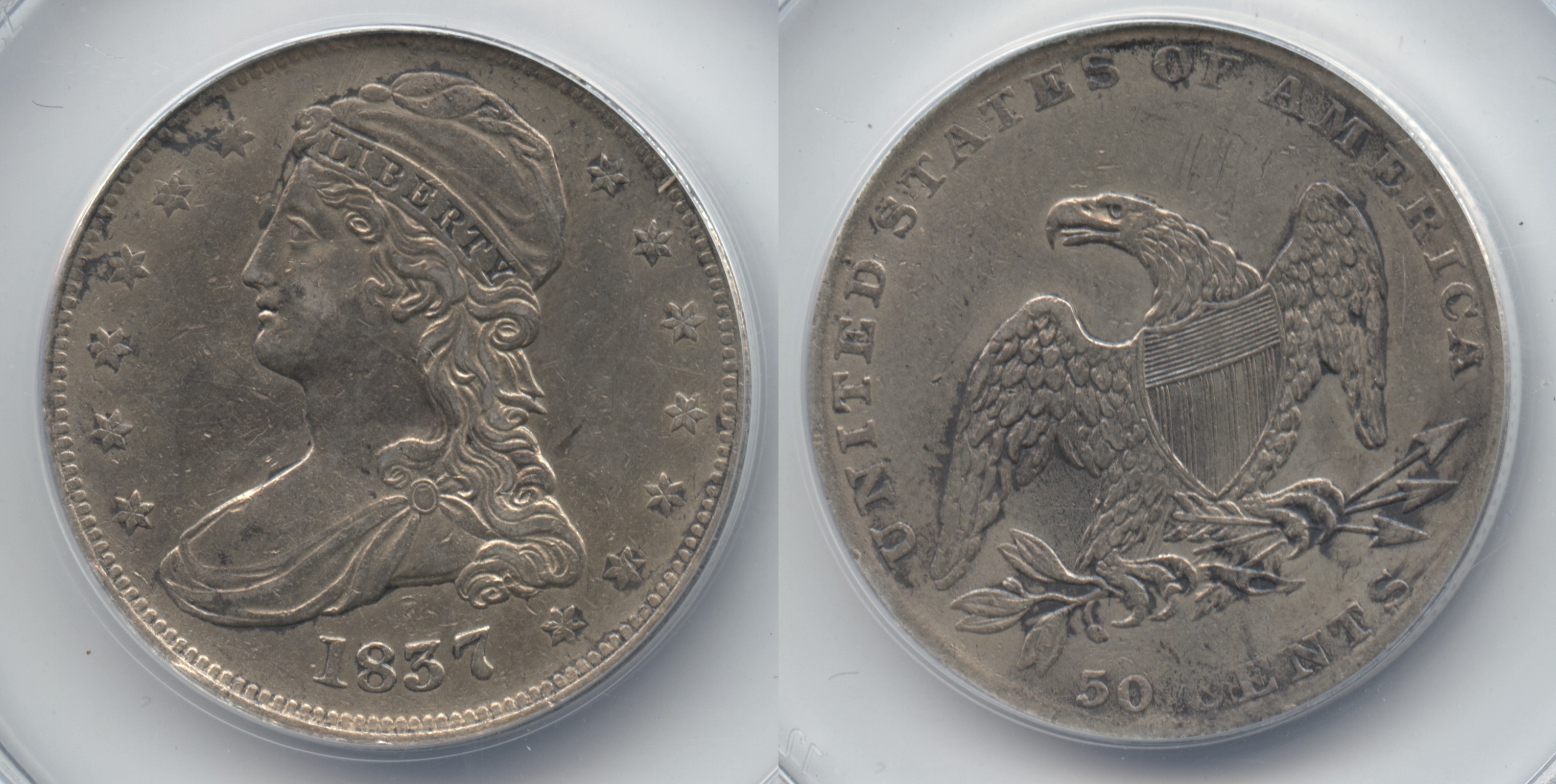 1837 Reeded Edge Capped Bust Half Dollar ANACS AU-55 Details Cleaned