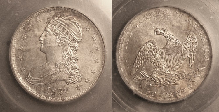 1837 Reeded Edge Capped Bust Half Dollar ICG MS-63 camera small