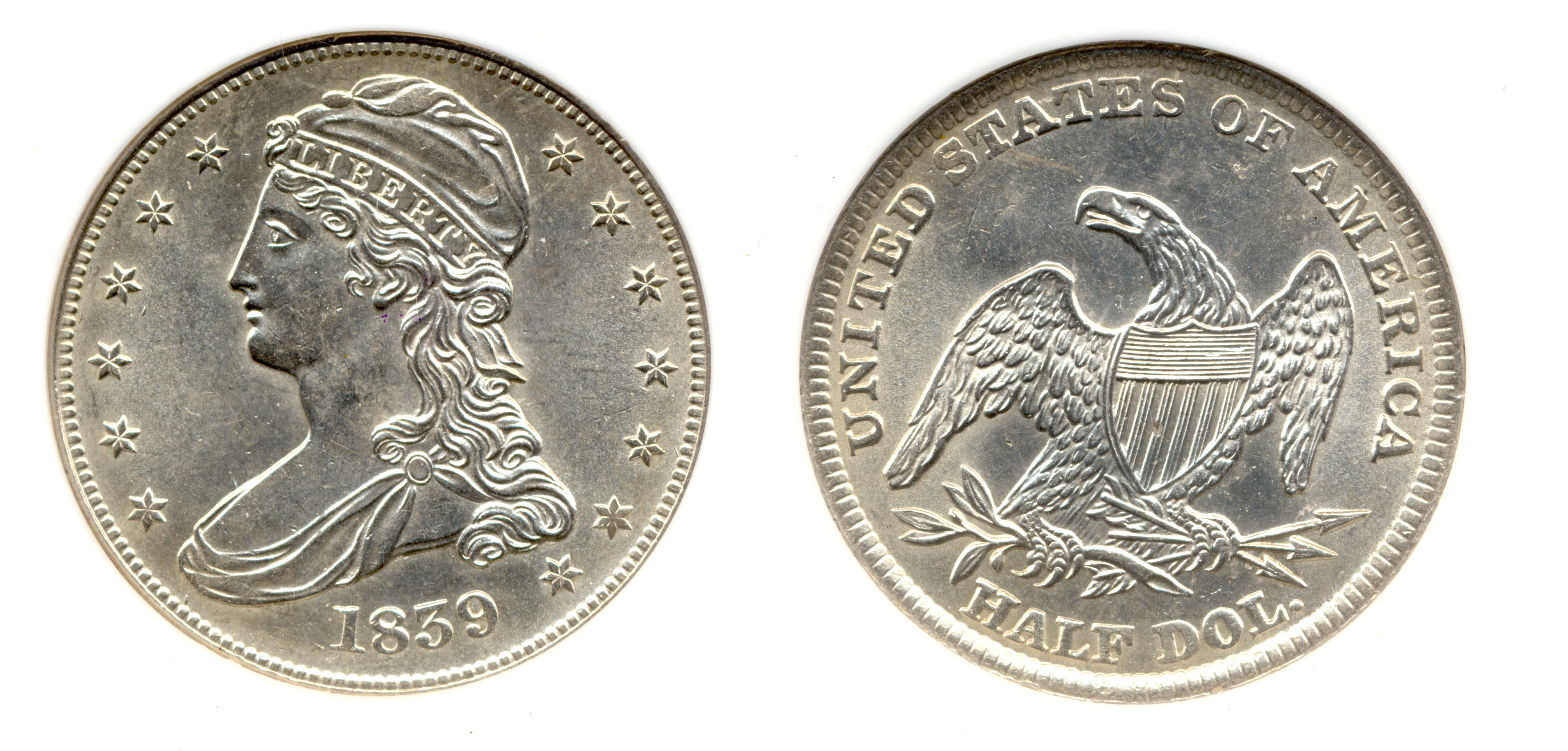 1839 Reeded Edge Capped Bust Half Dollar NGC MS-64