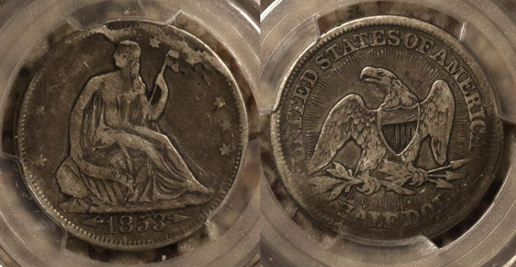 1853 Seated Liberty Half Dollar PCGS VF Details camera small