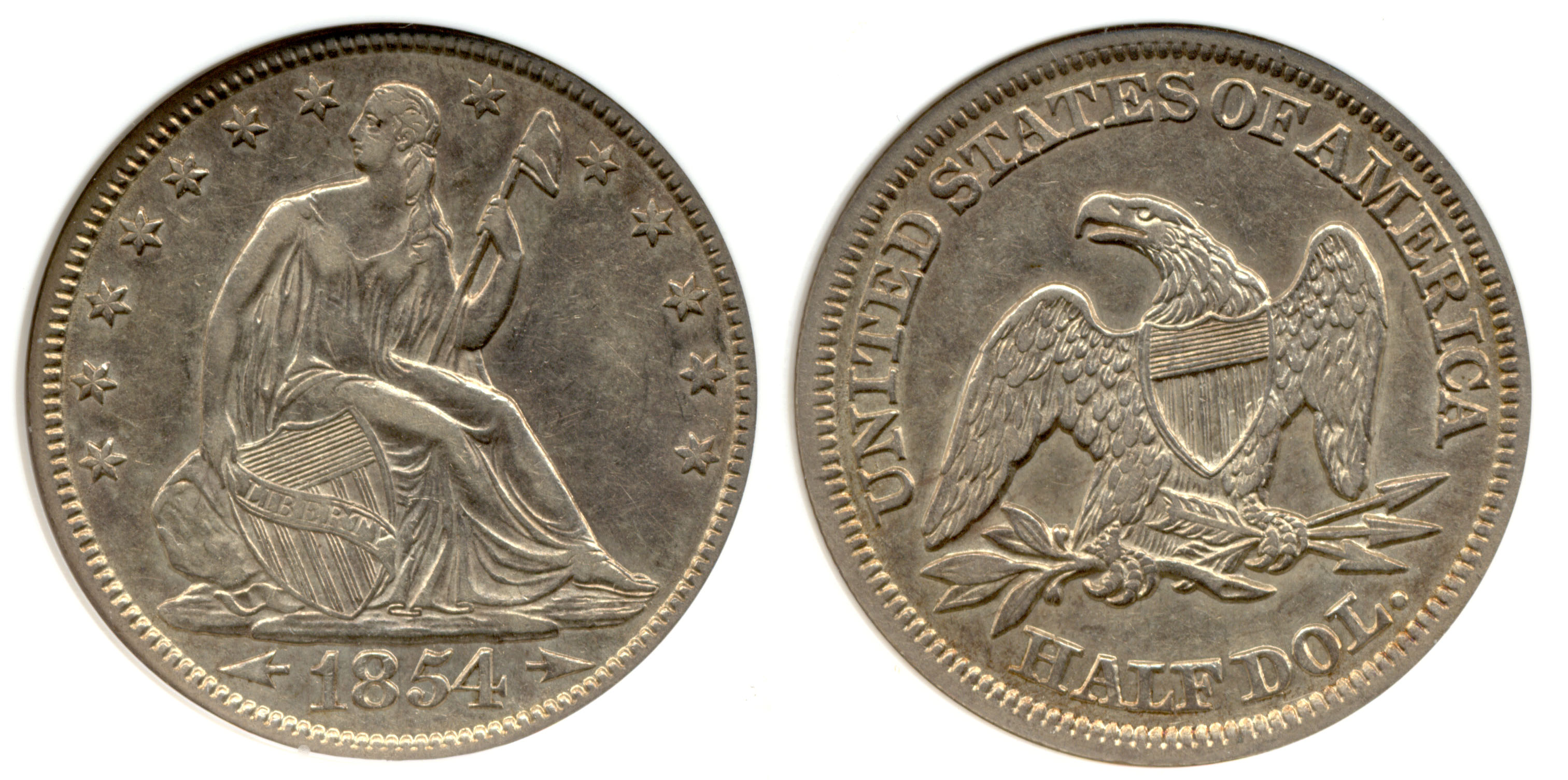 1854 Seated Liberty Half Dollar ANACS AU-50