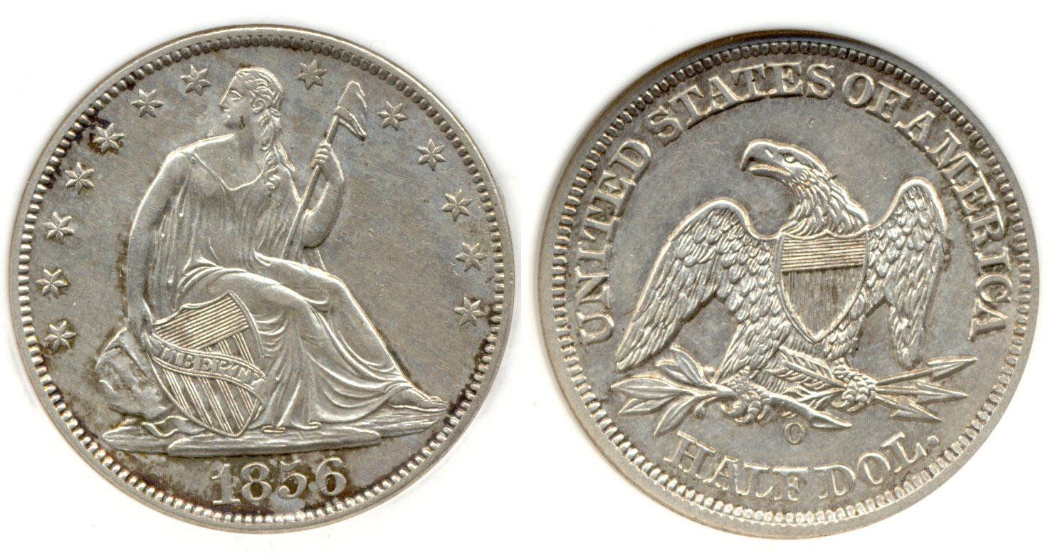 1856-O Seated Liberty Half Dollar in PCI AU-50