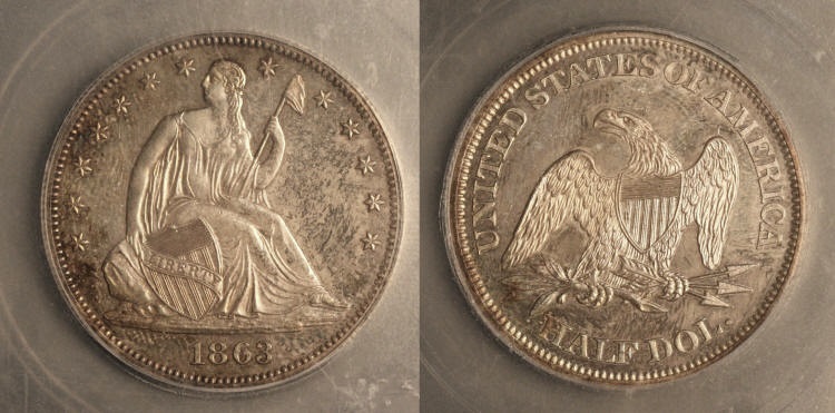 1863 Seated Liberty Half Dollar ICG Proof-64 camera small