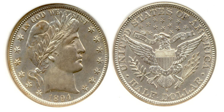 1894-S Barber Half Dollar in PCI MS-64 small