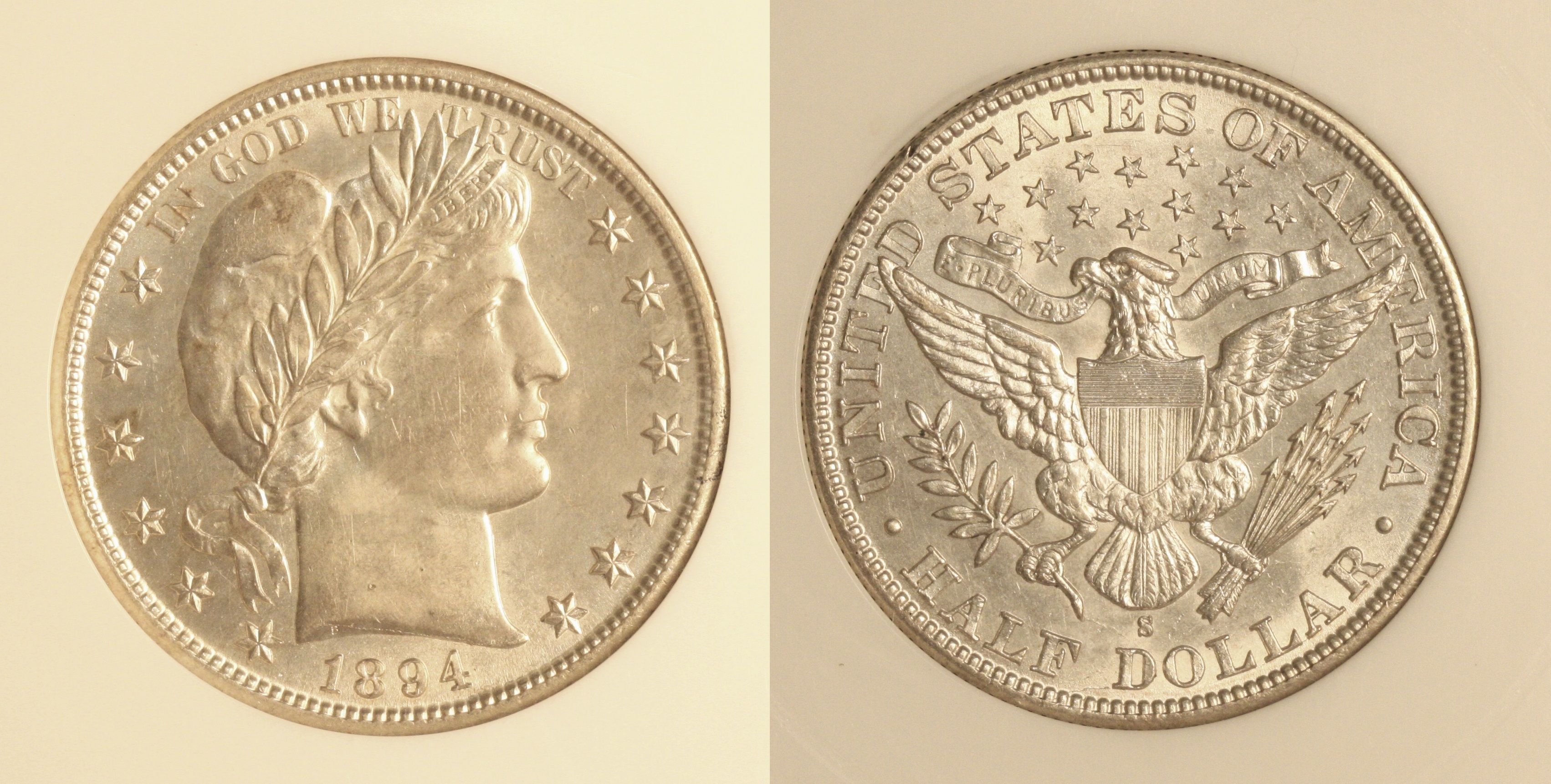 1894-S Barber Half Dollar in PCI MS-64 camera