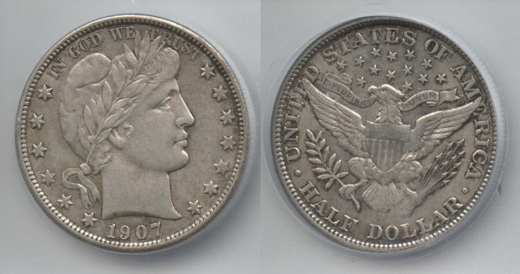 1907-D Barber Half Dollar ICG AU-50 small