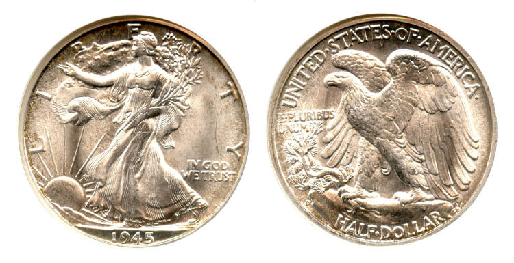1945-D Walking Liberty Half Dollar ANACS MS-65 #a small