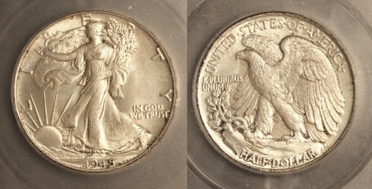 1945 Walking Liberty Half Dollar ICG MS-62 camera small