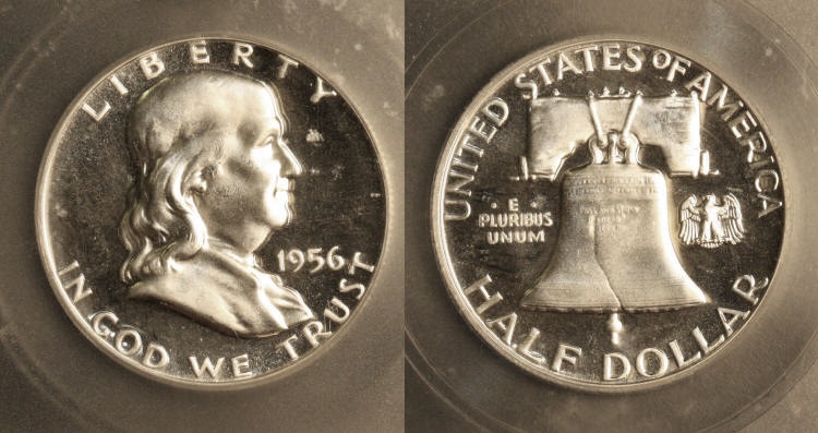1956 Franklin Half Dollar ICG Proof-67 Cameo camera small
