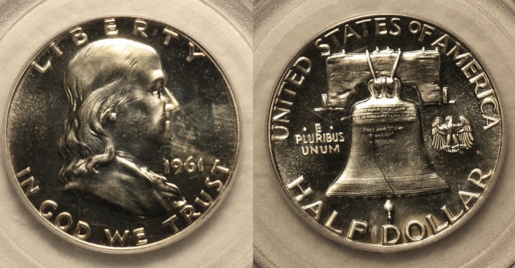 1961 Franklin Half Dollar PCGS Proof-65 camera small
