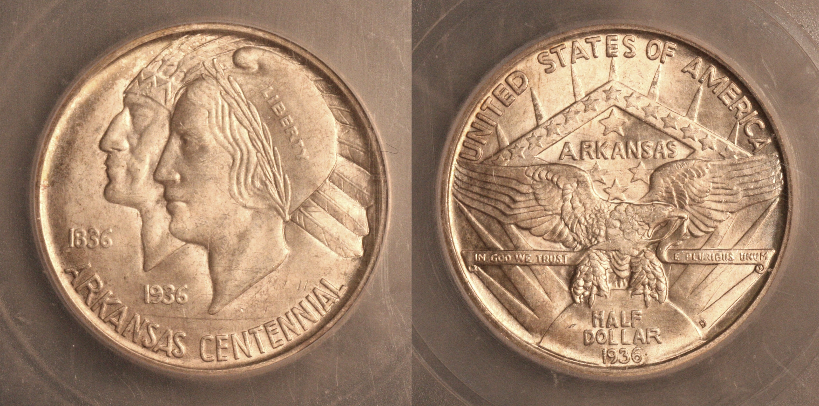 1936-D Arkansas Commemorative Half Dollar ICG MS-64 camera