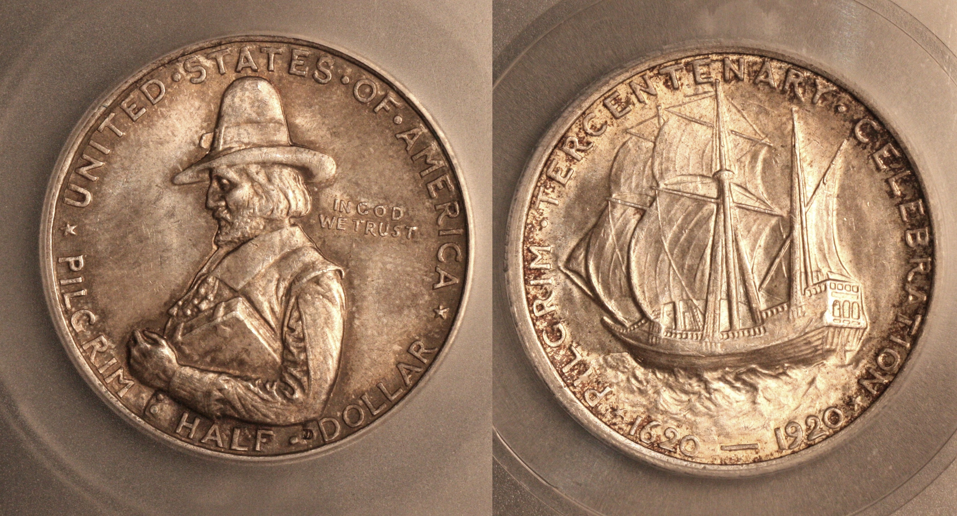 1920 Pilgrim Commemorative Half Dollar ICG MS-64 camera