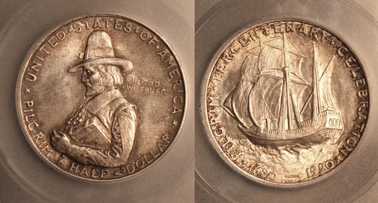 1920 Pilgrim Commemorative Half Dollar ICG MS-64 camera small