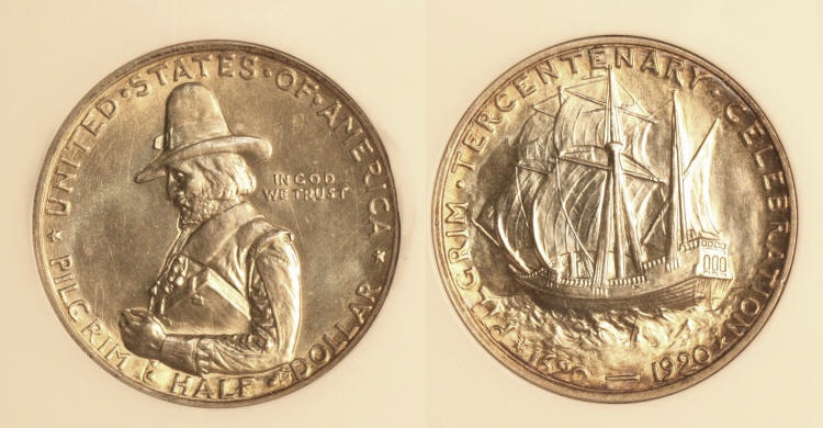1920 Pilgrim Commemorative Half Dollar PCI MS-65 camera small