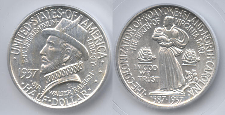 1937 Roanoke Island Commemorative Half Dollar ICG MS-62 small