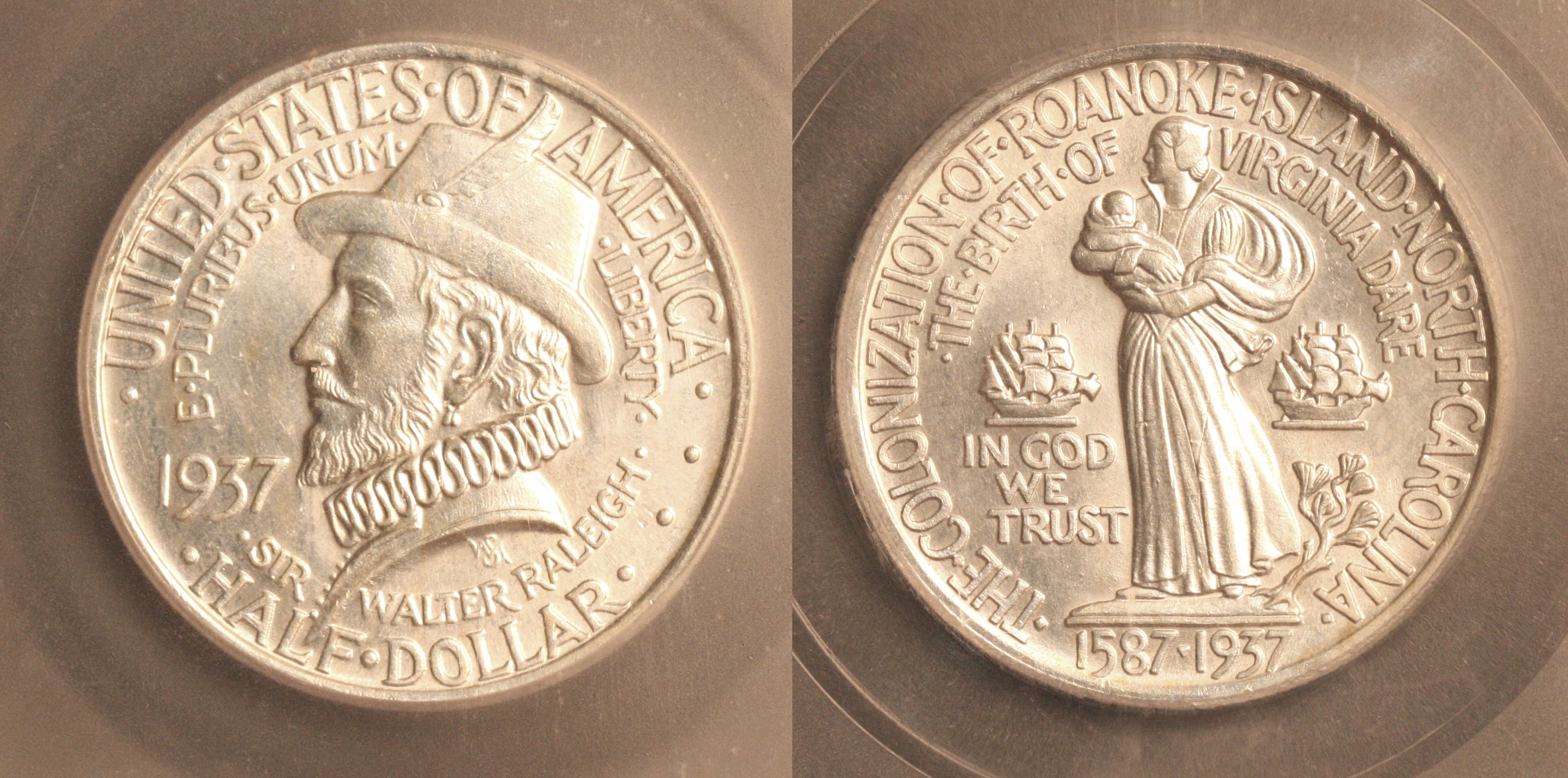 1937 Roanoke Island Commemorative Half Dollar ICG MS-62 camera