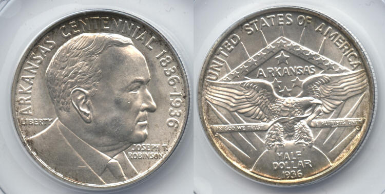 1936 Robinson Arkansas Commemorative Half Dollar ANACS MS-65 small