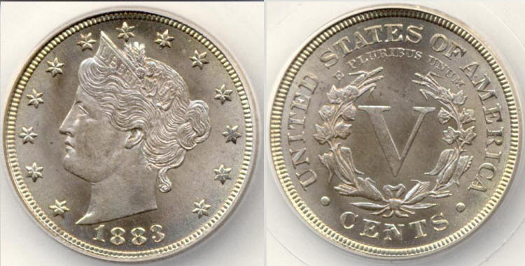 1883 With Cents Liberty Nickel SEGS MS-66 small