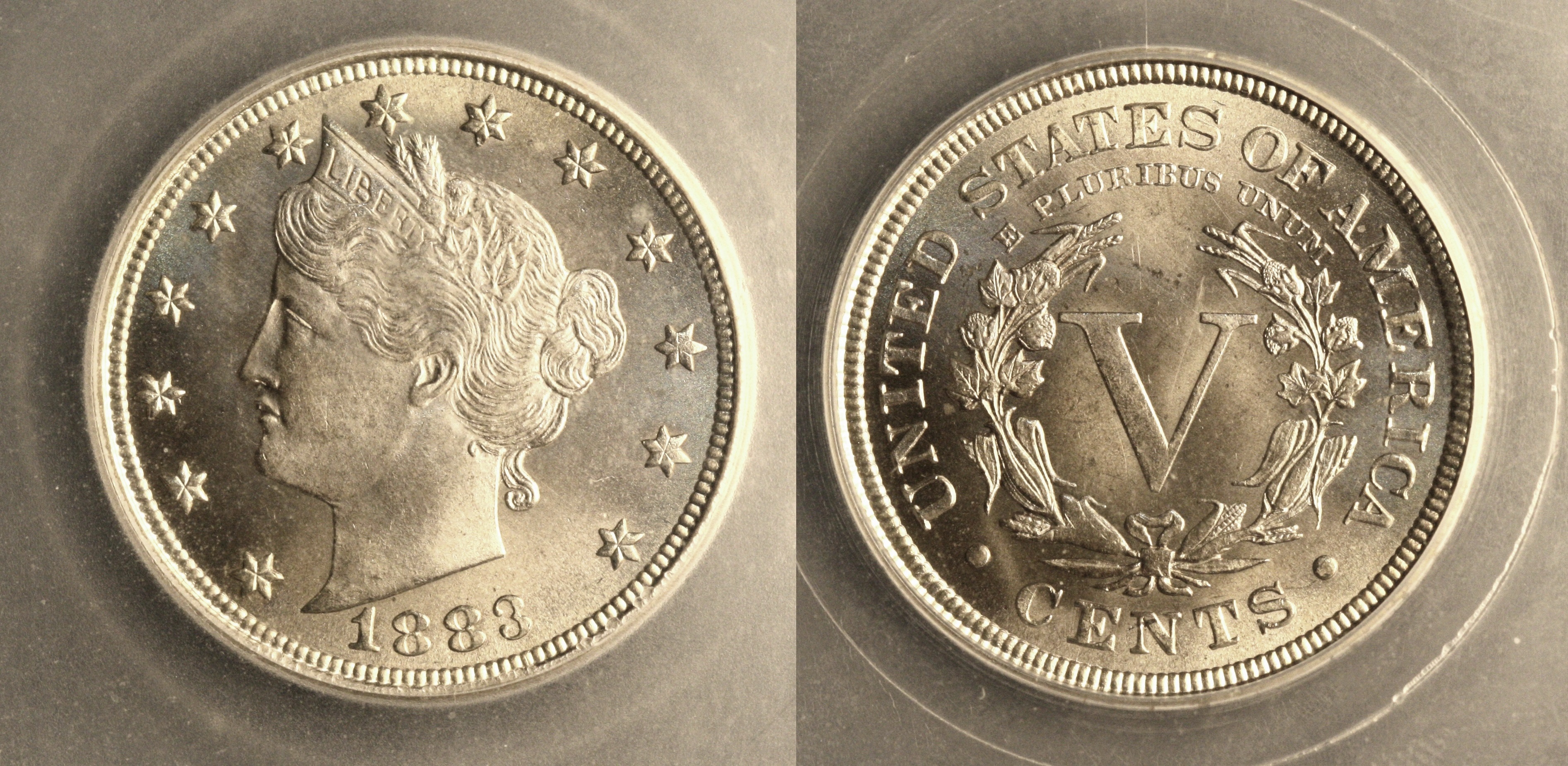 1883 With Cents Liberty Nickel SEGS MS-66 camera