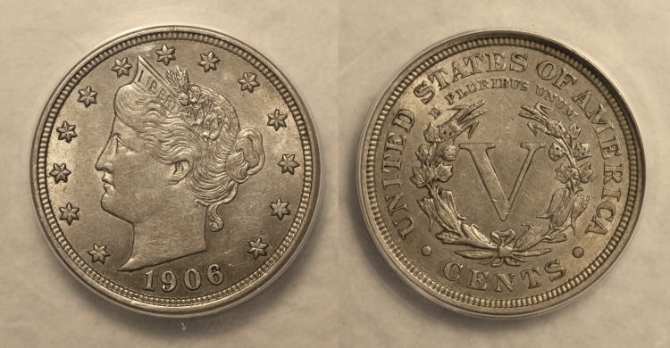 1906 Liberty Head Nickel ANACS AU-55 camera small