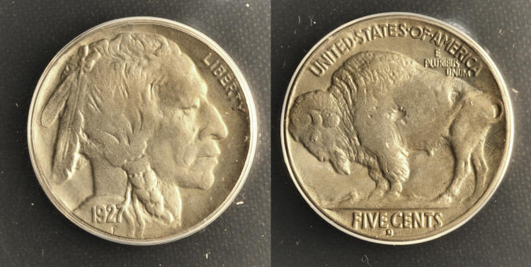 1927-D Buffalo Nickel ANACS MS-64 Struck Through Error camera small