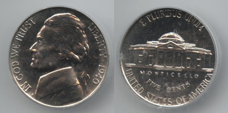 1940 Jefferson Nickel ICG Proof-66 small