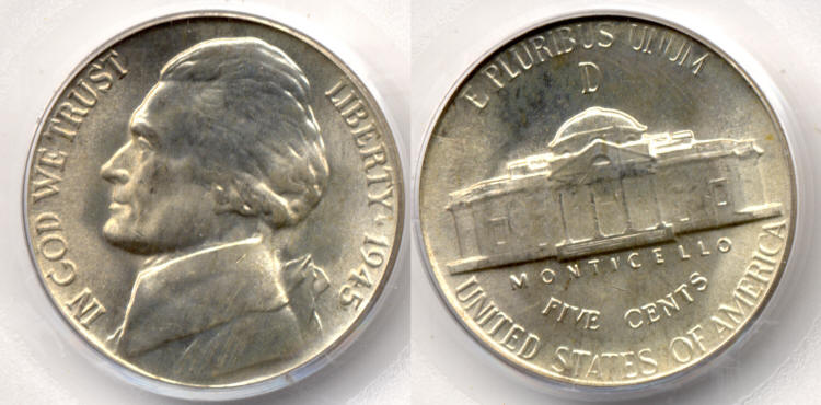 1945-D Jefferson Nickel PCGS MS-66 small