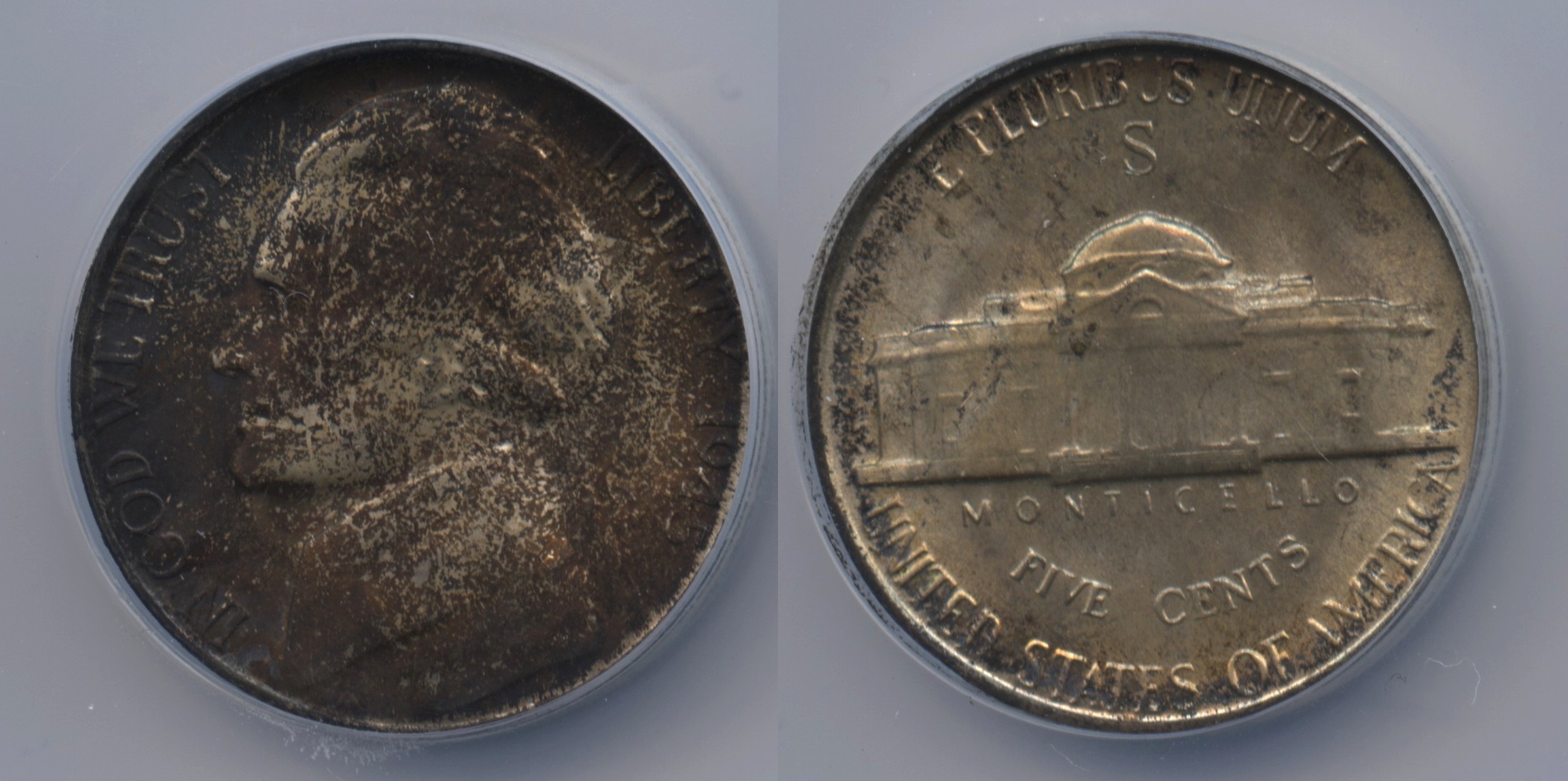 1945-S Jefferson Nickel NCS Unc Details Environmental Damage