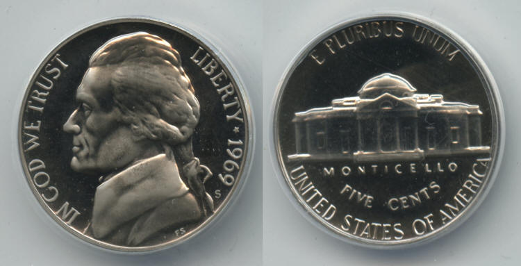 1969-S Jefferson Nickel ANACS Proof-65 Obverse Cameo small