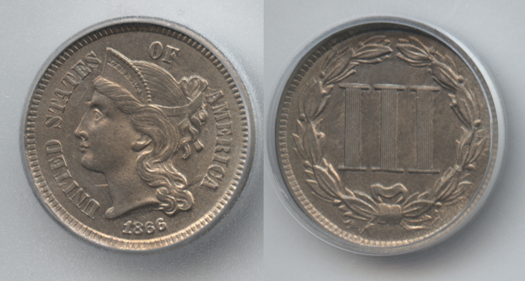 1866 Three Cent Nickel ICG MS-63