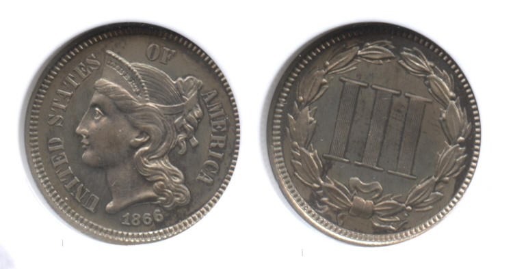 1866 Three Cent Nickel NGC Proof-65 small