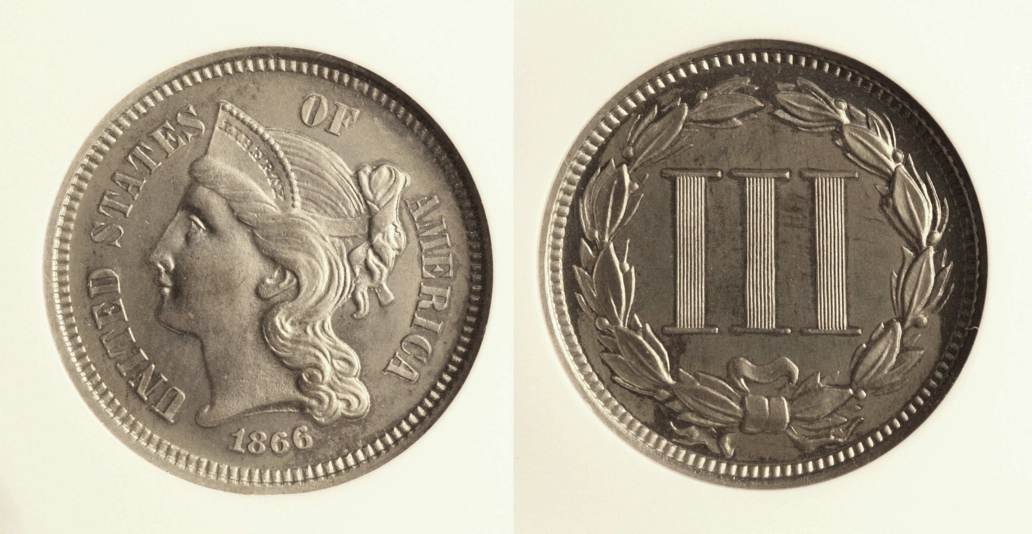 1866 Three Cent Nickel NGC Proof-65 camera