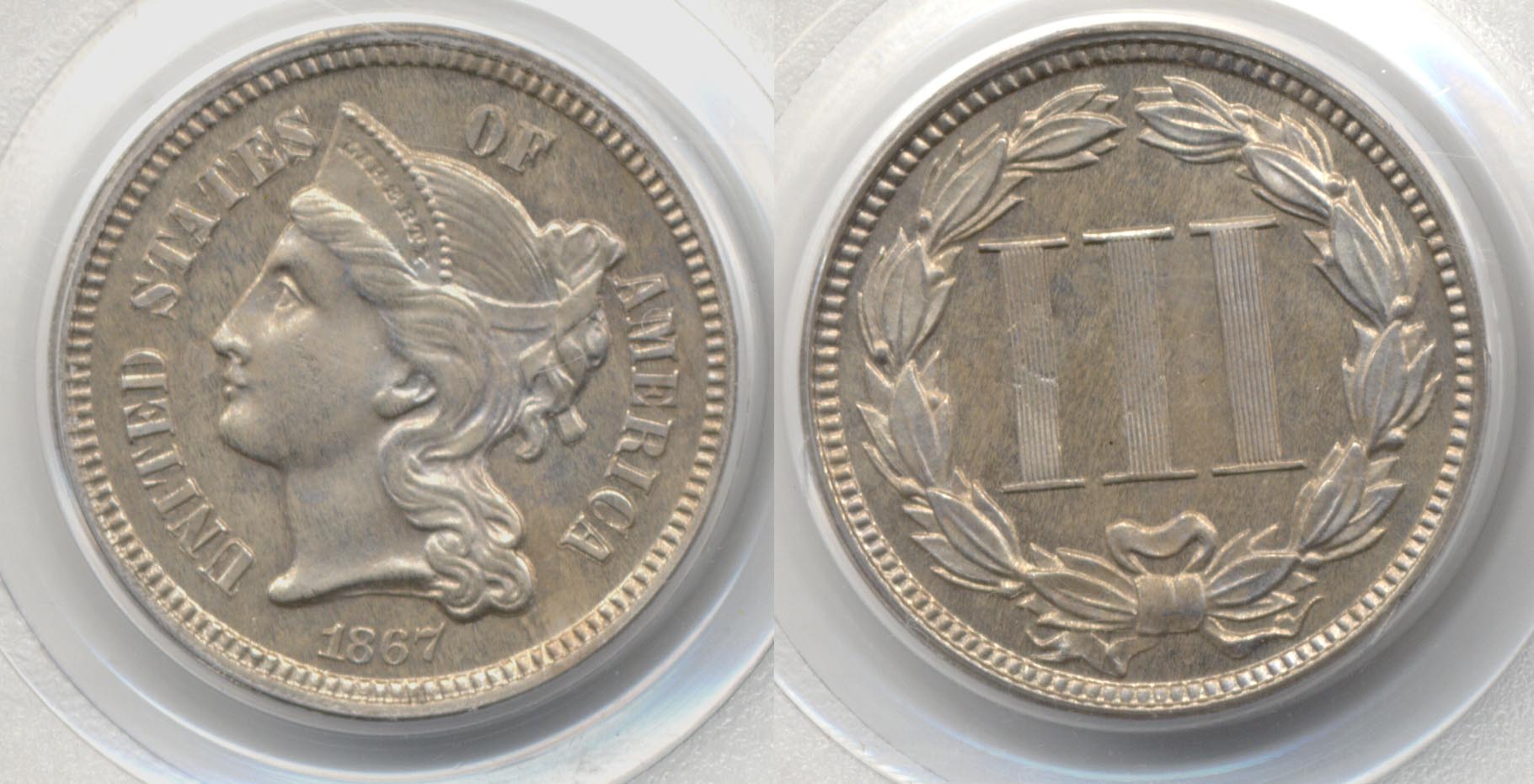 1867 Three Cent Nickel PCGS Proof-63