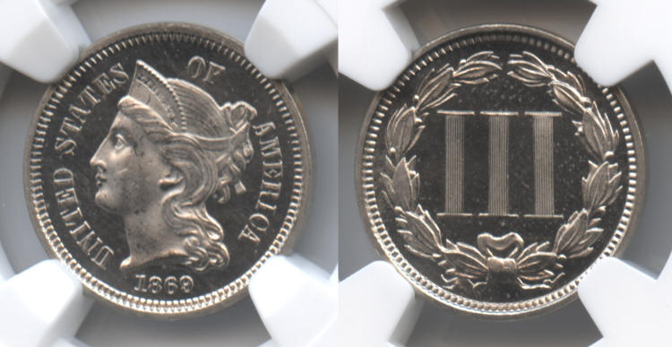 1869 Three Cent Nickel NGC Proof-65 Cameo small