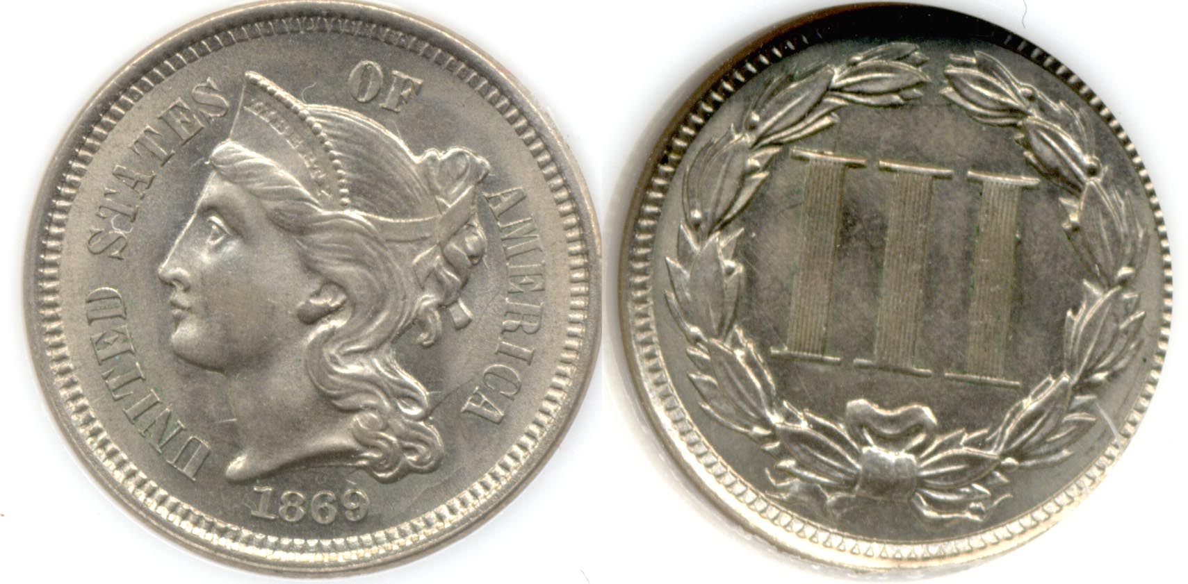 1869 Three Cent Nickel PCI MS-65