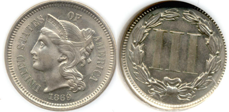 1869 Three Cent Nickel PCI MS-65 small