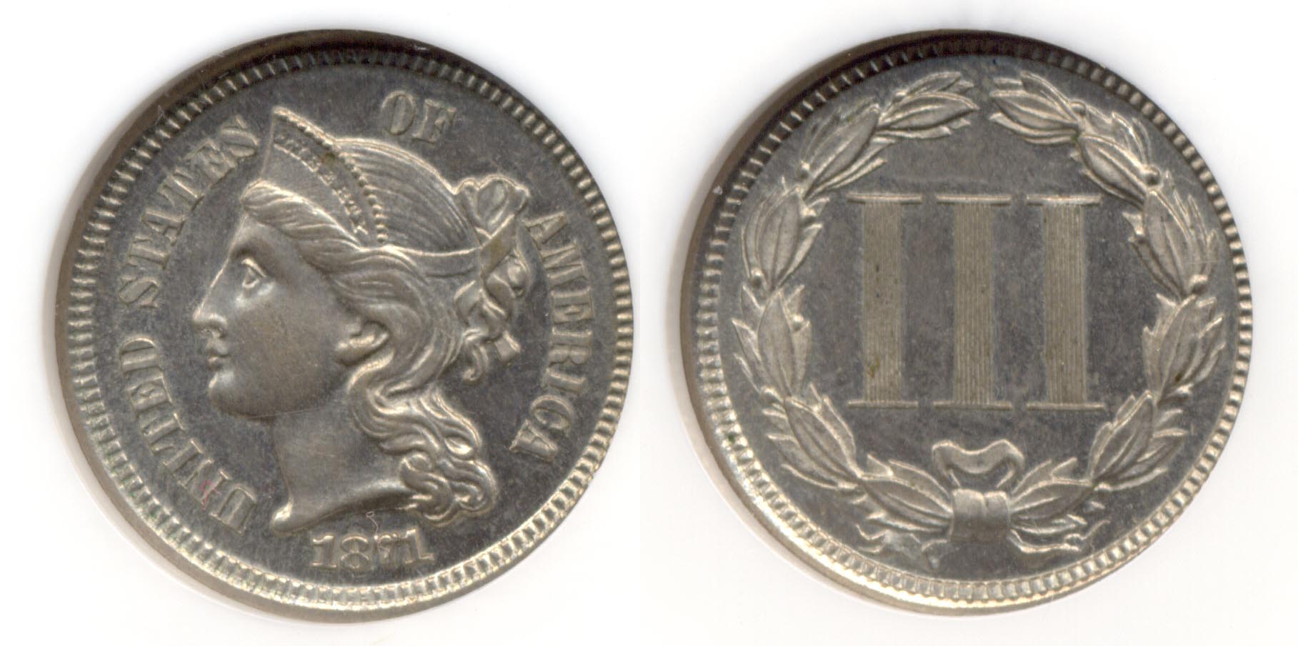 1871 Three Cent Nickel NGC Proof-64
