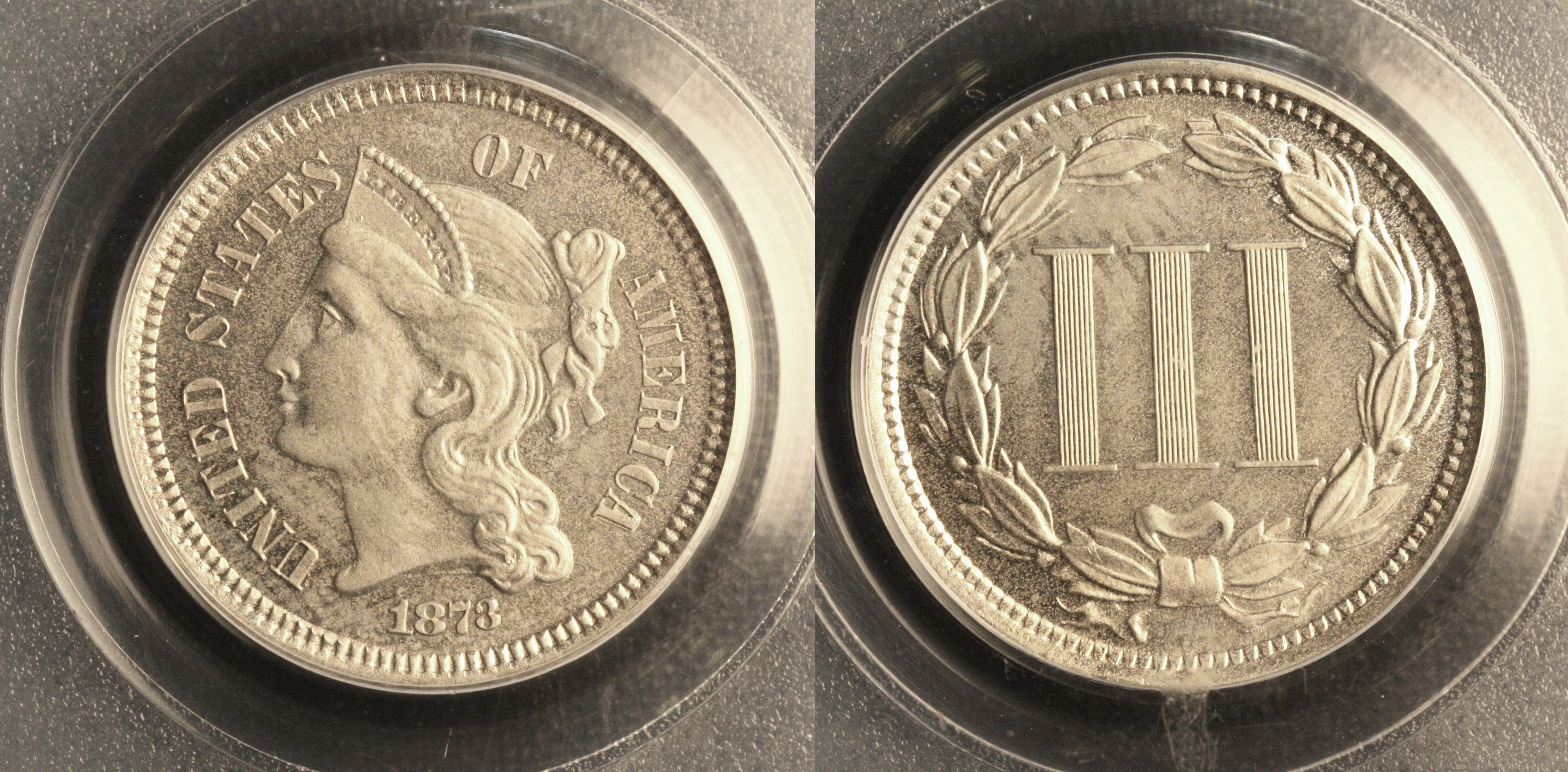 1873 Three Cent Nickel PCGS Proof-64 camera
