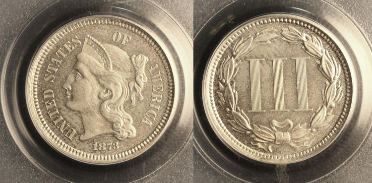 1873 Three Cent Nickel PCGS Proof-64 camera small