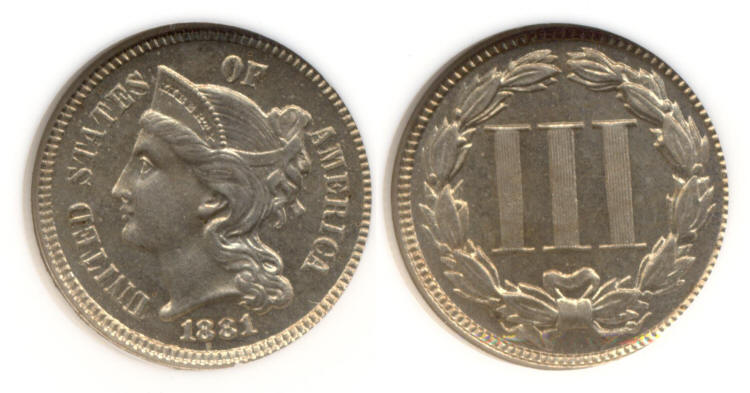 1881 Three Cent Nickel NGC Proof-65 small