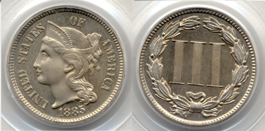 1885 Three Cent Nickel PCGS Proof-65