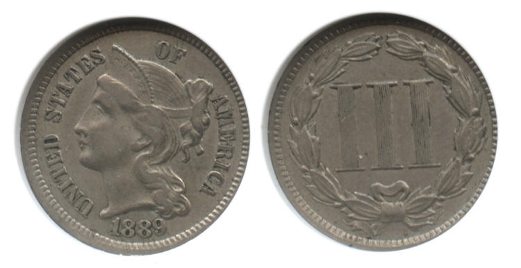 1889 Three Cent Nickel ANACS AU-53 small